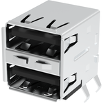 USB 2.0, Type A, Receptacle, Right Angle Stacked, 8 Pins, Front Spring, Shell with Nickel Plating, Gold Flash, Dip 2.8mm, Black Housing, Tray Packaging