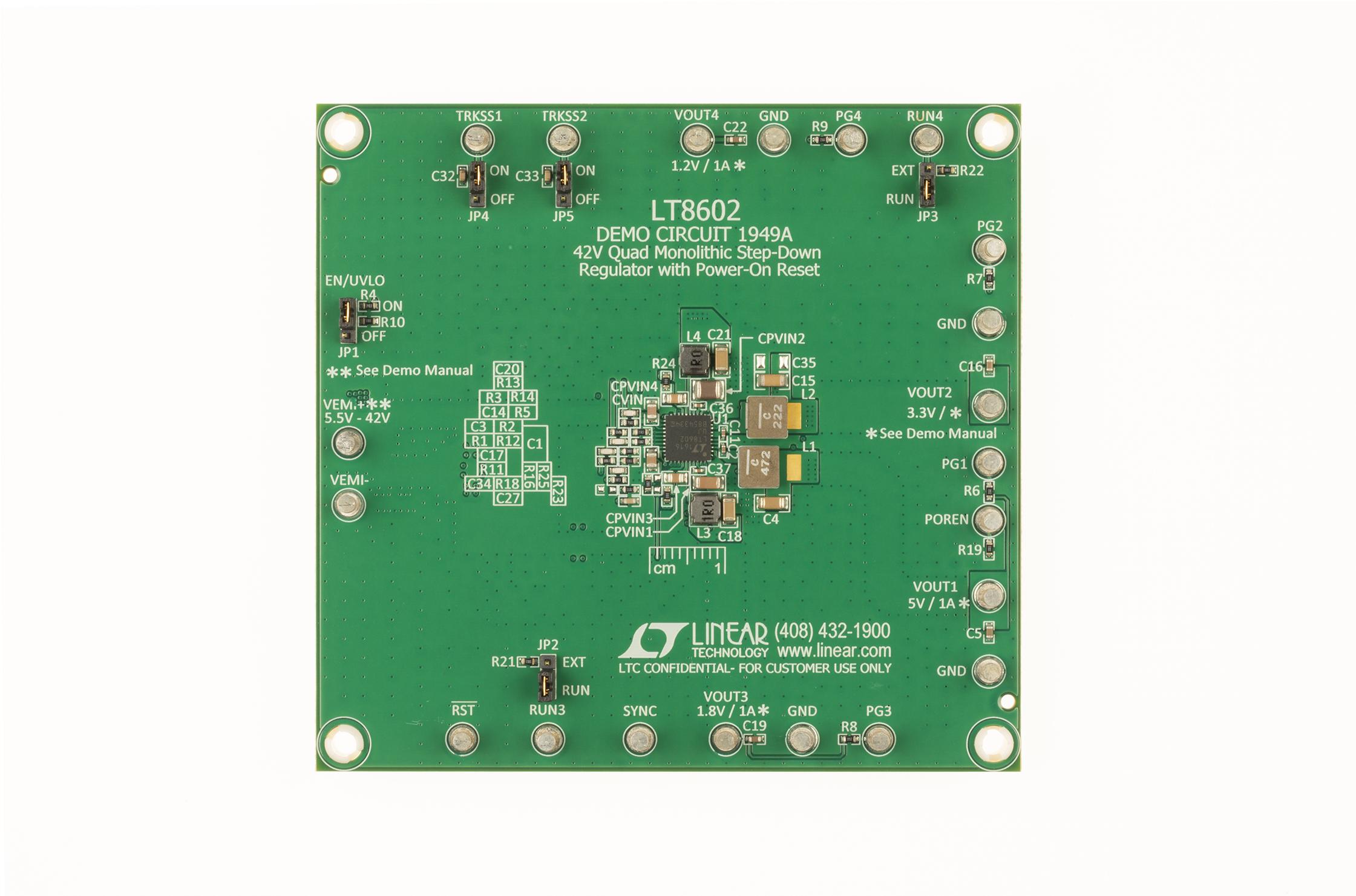 Analog Devices-DC1949A Energiemanagement, Entwicklungsplatinen und -kits LT8602 Demo Board, Quad Sync Buck; 5.5V ≤ VIN ≤ 42V, VOUT1/VOUT2/VOUT3/VOUT4 = 5V/3.3V/ 1.8V/1.2V @ 1A