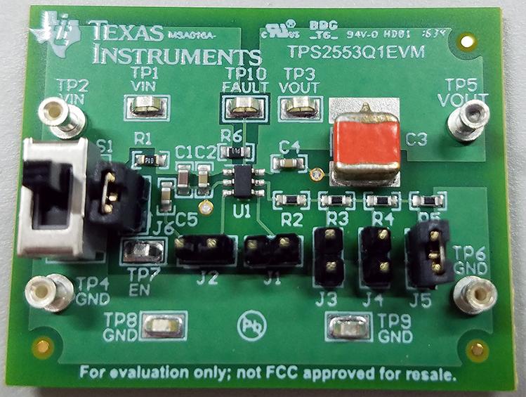 Texas Instruments-TPS2553Q1EVM Energiemanagement, Entwicklungsplatinen und -kits TPS2553-Q1 USB Power Switch Evaluation Board Automotive AEC-Q100
