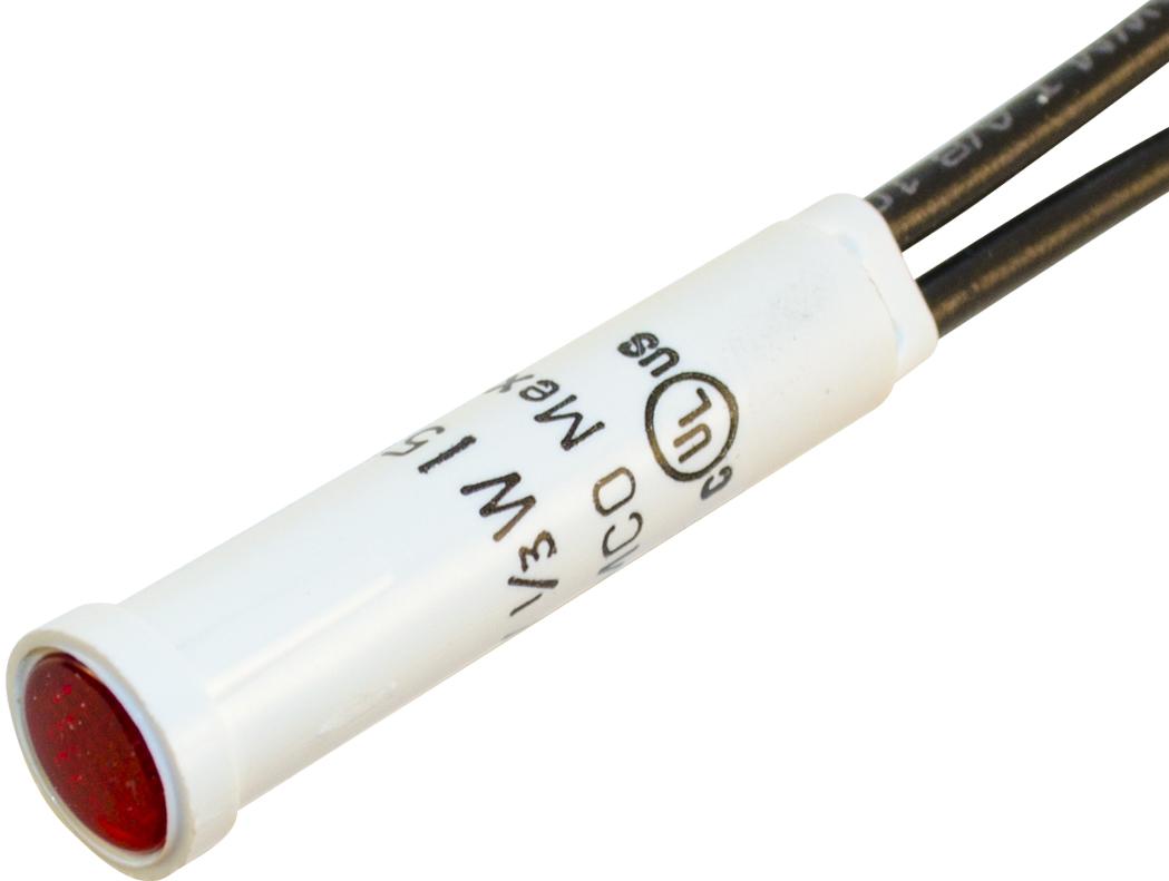 Wamco, Inc-WL-2110A1 Panel Mount Indicators Neon Indicator, Red, 105-125VAC, Flush Lens w/ Wire Leads