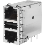 Bel Fuse-P01-9CD0-01 Steckverbinder, Schnittstelle Conn 2RJ-45/USB F/F (8/8)/4 POS 1.27mm/2mm/2.5mm Solder RA Thru-Hole 28 Terminal 2/1 Port