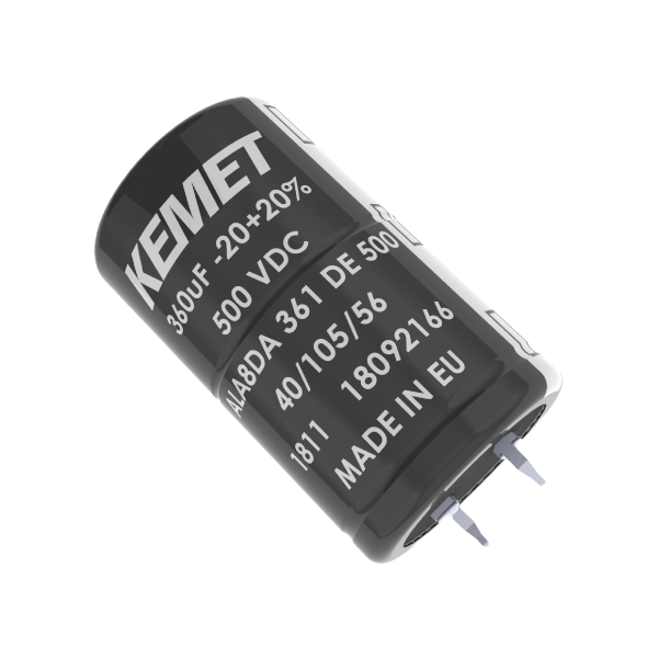 KEMET Corporation-ALA8AA391DE500 Kondensator, Aluminium Cap Aluminum Lytic 390uF 500V 20% (35 X 45mm) Snap-In 10mm 0.536 Ohm 2.5A 5000h 105°C Bag Automotive AEC-Q200