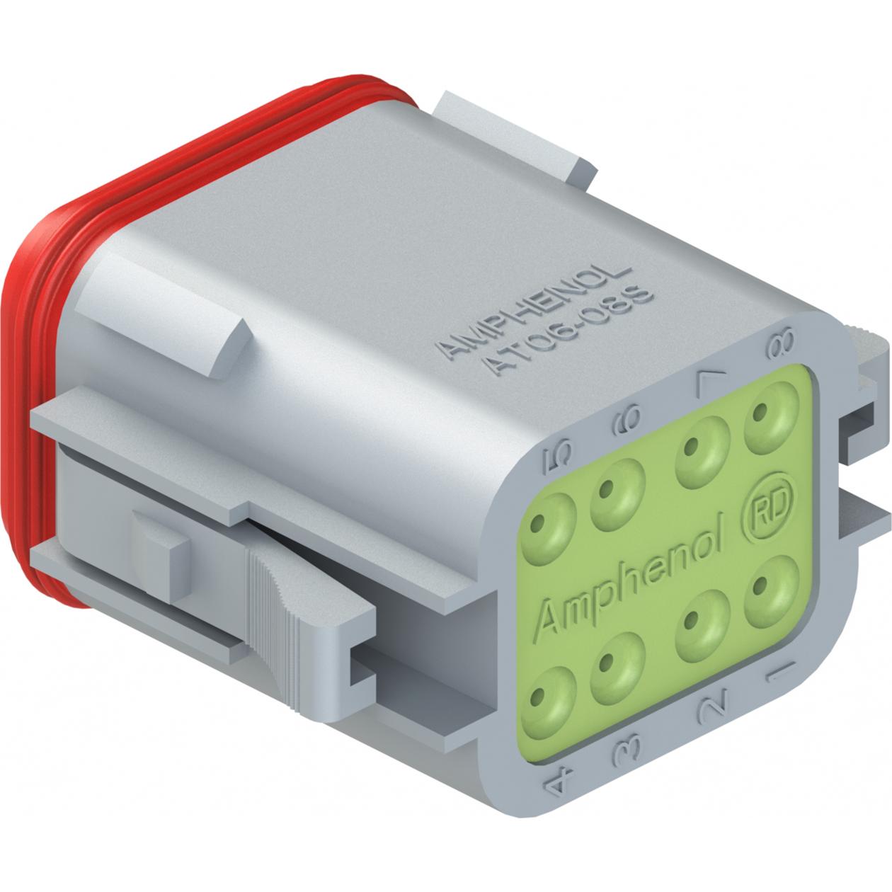 Amphenol-AT06-08SA-RD01 Connector Discrete Wire Housing Conn Housing M 8 POS Crimp ST Cable Mount Gray