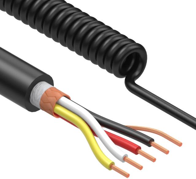 Tensility International-31-00037 Cavo a più conduttori Coiled Cable Braid Thermoplastic Elastomer 4Conductors 18AWG 6.5mm 300V Black Thermoplastic Polyurethane 2.23m