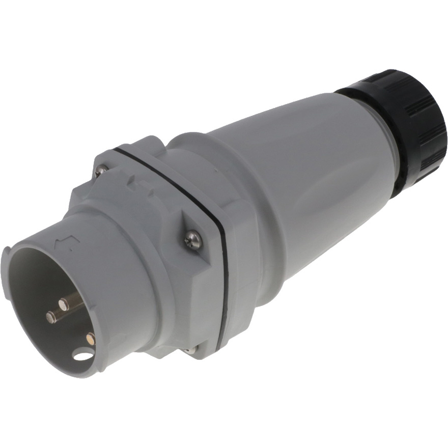 Molex-ARC30MHAB04 Potenza del connettore Woodhead Plug with Handle and Cap, Switch-Rated, 30.0A, 125/250V AC, 2-Pole + Neutral + Ground, Insulator Keying Position 7, Three Grommets Included