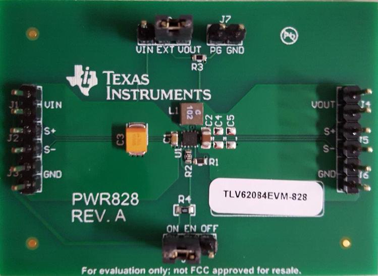 Texas Instruments-TLV62084EVM-828 Energiemanagement, Entwicklungsplatinen und -kits TLV62084 DC to DC Converter and Switching Regulator Chip 1.2V Output Evaluation Board