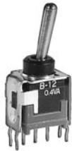 NKK Switches-B13KB-BA Interruptor de palanca Switch Toggle ON OFF ON SPDT Paddle PC Pins 0.1A 28VAC 28VDC 0.4VA PC Mount