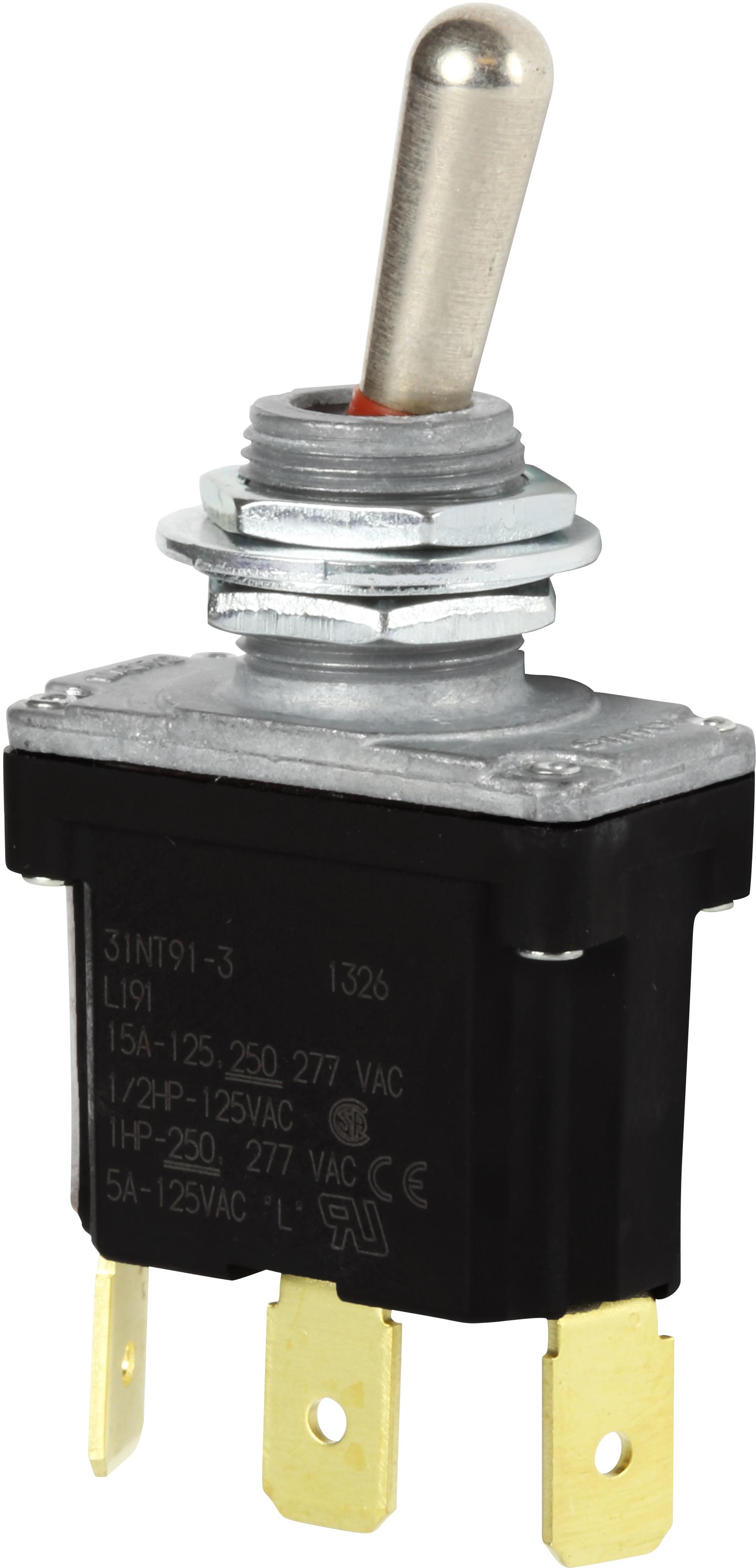 Honeywell-31NT91-3 Switch Toggle Switch Toggle ON ON SPDT Round Lever Quick Conn 20A 277VAC 250VDC 745.7VA Panel Mount with Threads