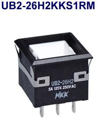 NKK Switches-UB2-26H2KKS1RM Interruttore a pressione Switch Push Button ON ON DPDT Square Button 5A 250VAC 30VDC Lock Panel Mount Solder Lug