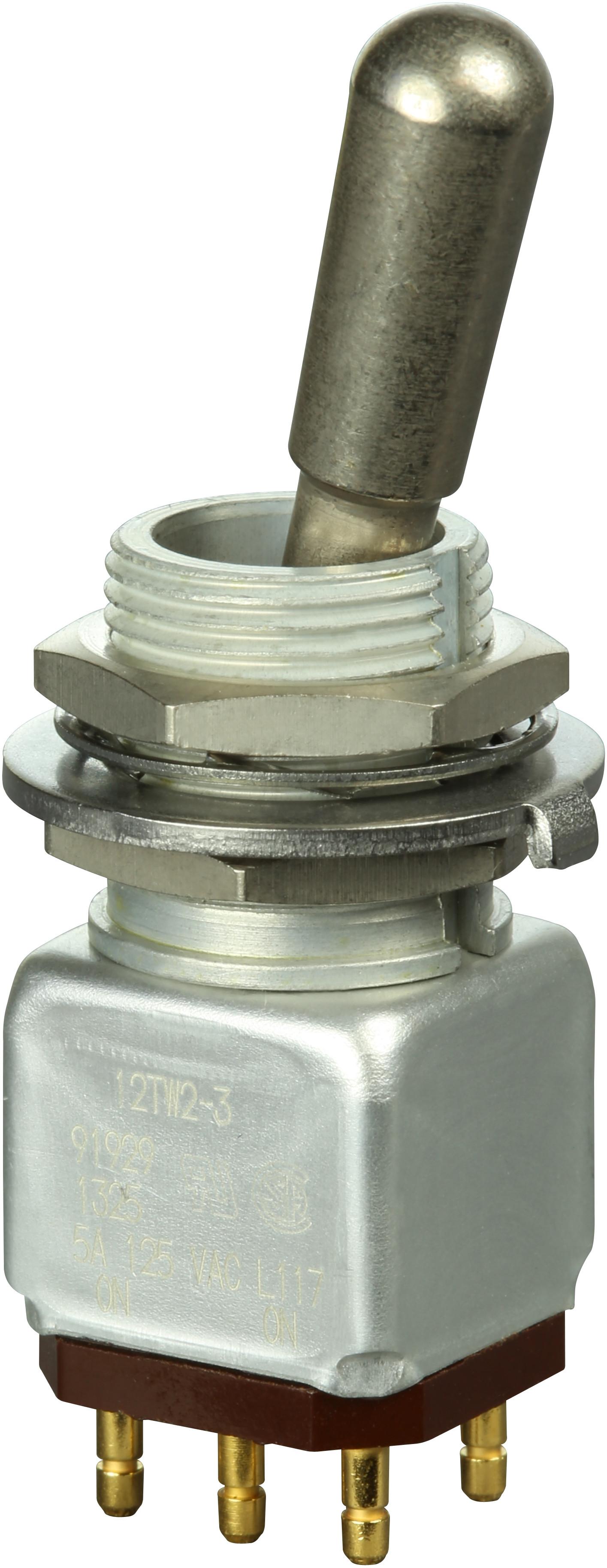 Honeywell-12TW2-3 Switch Toggle Switch Toggle ON ON DPDT Locking Lever Solder 5A 125VAC 28VDC Panel Mount with Threads