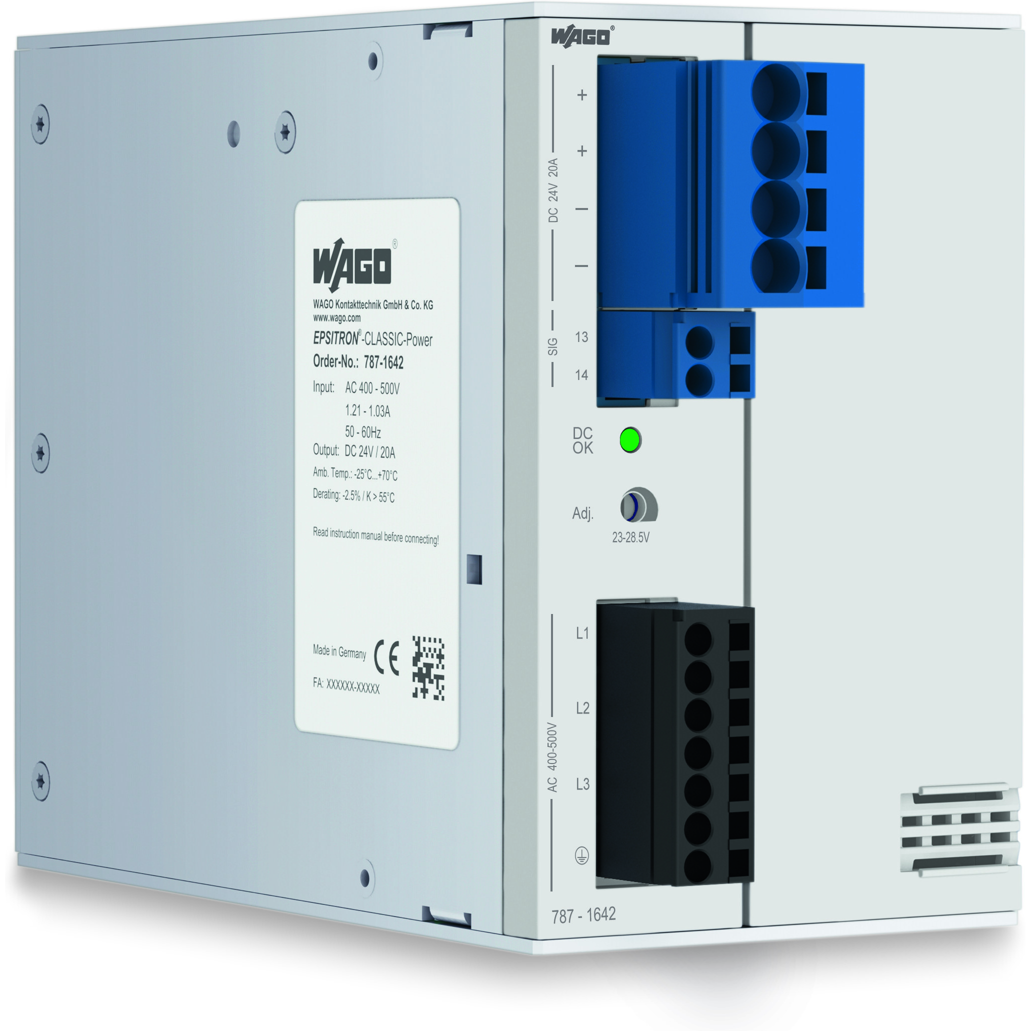 WAGO-787-1642 AC-DC-Spannungsversorgung AC/DC Power Supply Single-OUT 24V 20A Box