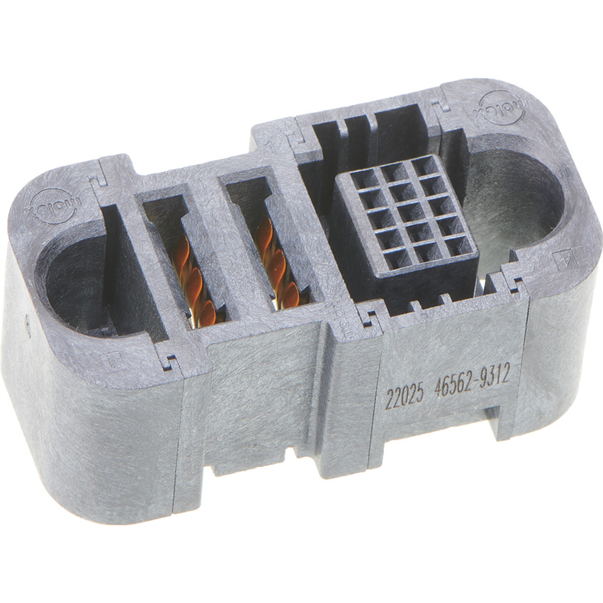 Molex-0465629312 Piastre connettori e prese PCB EXTreme Ten60Power Vertical Receptacle with Side Guides, 2 DC Power Circuits, 15 Signal Circuits, Press Fit Tail