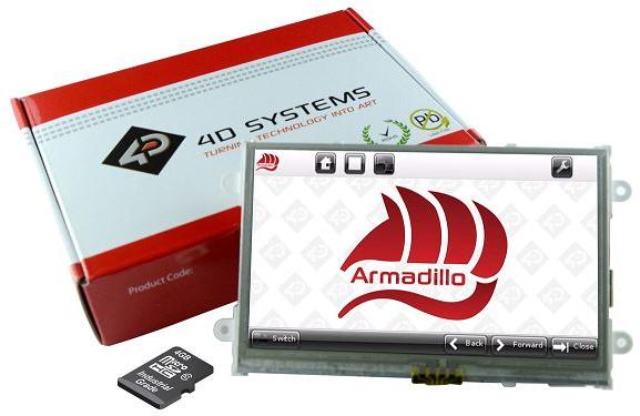 4D Systems-SK-ARMADILLO-43T 开发套件和工具 Starter Kit with Armadillo-43 and 4GB microSD Card