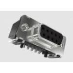 D-Subminiature SMT, Input Output Connector - Signal 9 way Right Angle Surface mount termination, UNC 4-40 threaded insert + Electrical continuity, Tape and Reel