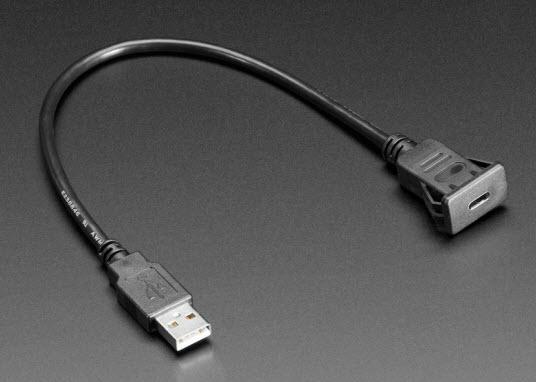 Adafruit Industries-4052 USB Kabelbaugruppen Snap In Panel Mount Cable, USB C Socket to USB A Plug
