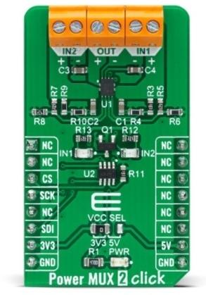 MikroElektronika-MIKROE-4575 Energiemanagement, Entwicklungsplatinen und -kits TPS2120 Power Muxe Click Board