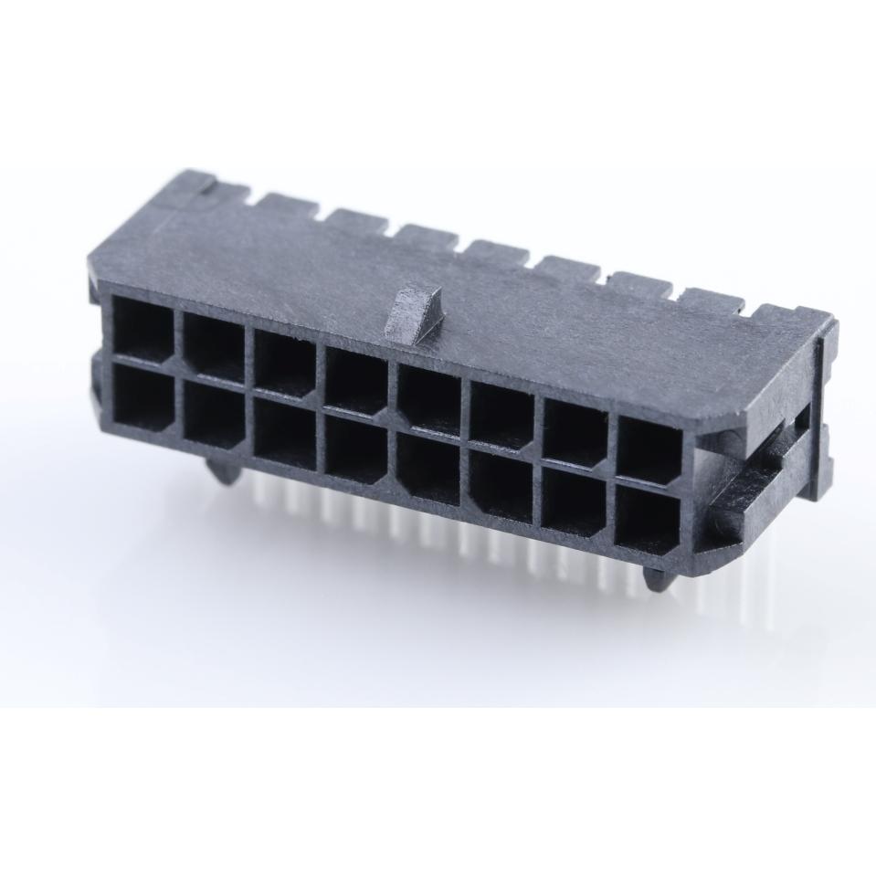 Molex-0430451600 Cabezales del conector y receptáculos PCB Conn Wire to Board HDR 16Power POS 3mm Solder RA Side Entry Thru-Hole Micro-Fit 3.0 Tray