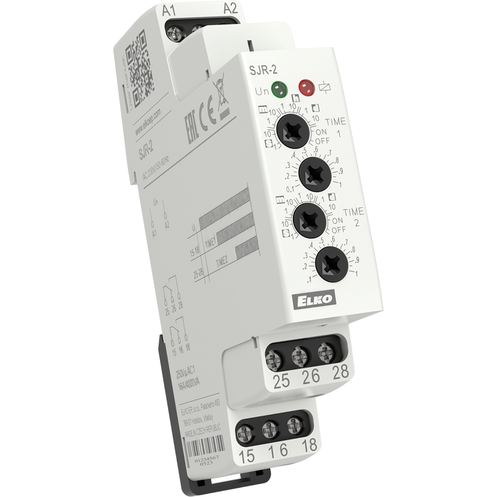 ELKO EP North America-SJR-2/UNI 延时继电器 Time Delay Relay 12 to 240VDC 12 to 240VAC 16A DPDT(17.6x64x90)mm DIN Rail
