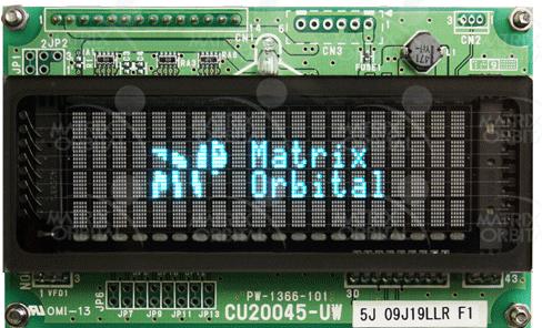 Matrix Orbital-VFD2041-E Vacuum Fluorescent Displays - VFDs 20 x 4, Blue-Green on Black, Character VFD, Serial Interface, Extended Temp(-40 to +85C)