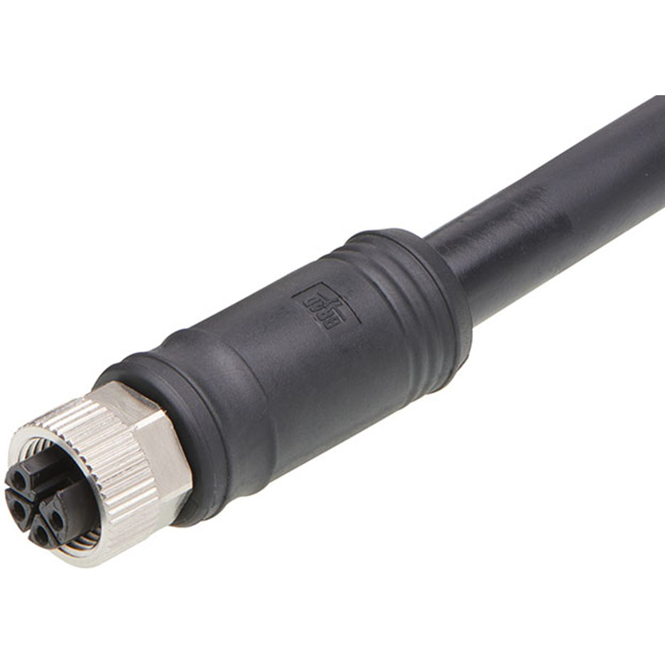 Molex-1205000231 null Micro-Change (M12) Single-Ended Cordset, 4 Poles, L-Coded, Female (Straight) to Pigtail, 14 AWG, Black TPU WSOR Cable, 5.0m (16.4') Length