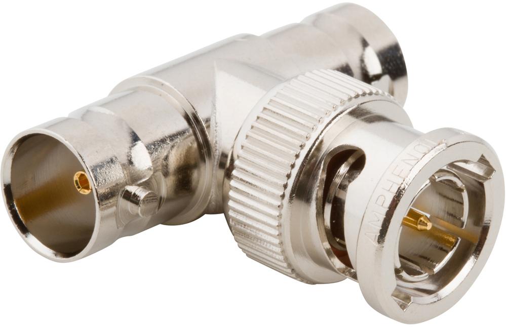 Amphenol RF-031-70036 Conector RF Conn BNC Adapter 0Hz to 4GHz 75Ohm T Style PL/(2)RCP Gold