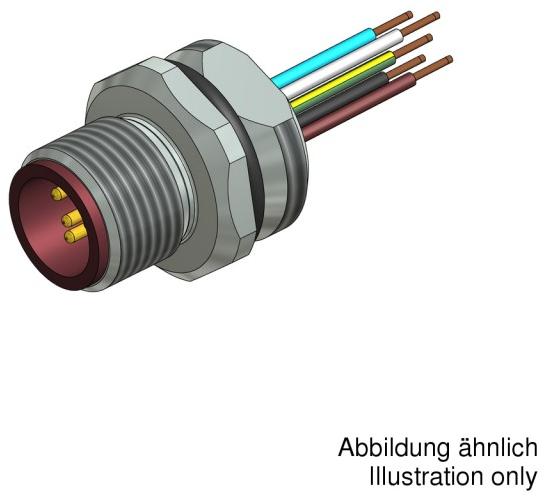 CONEC-43-01024 圆形连接器 Male Socket M12X1 With Wires, Brass, Nickel, Gold Plated