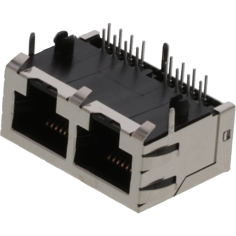 Molex-43223-8128 Raccordement téléphone et télécom Conn RJ-45 F 16 POS 2.54mm Solder RA Thru-Hole 16 Terminal 2 Port Cat 3/Cat 4 Tray