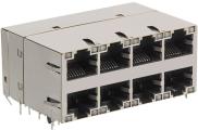 Bel Fuse-0854-2X4R-JD-F Steckverbinder, Telefon und Telekommunikation Conn RJ-45 F 64 POS 1.27mm Solder RA Thru-Hole 112 Terminal 8 Port Tray
