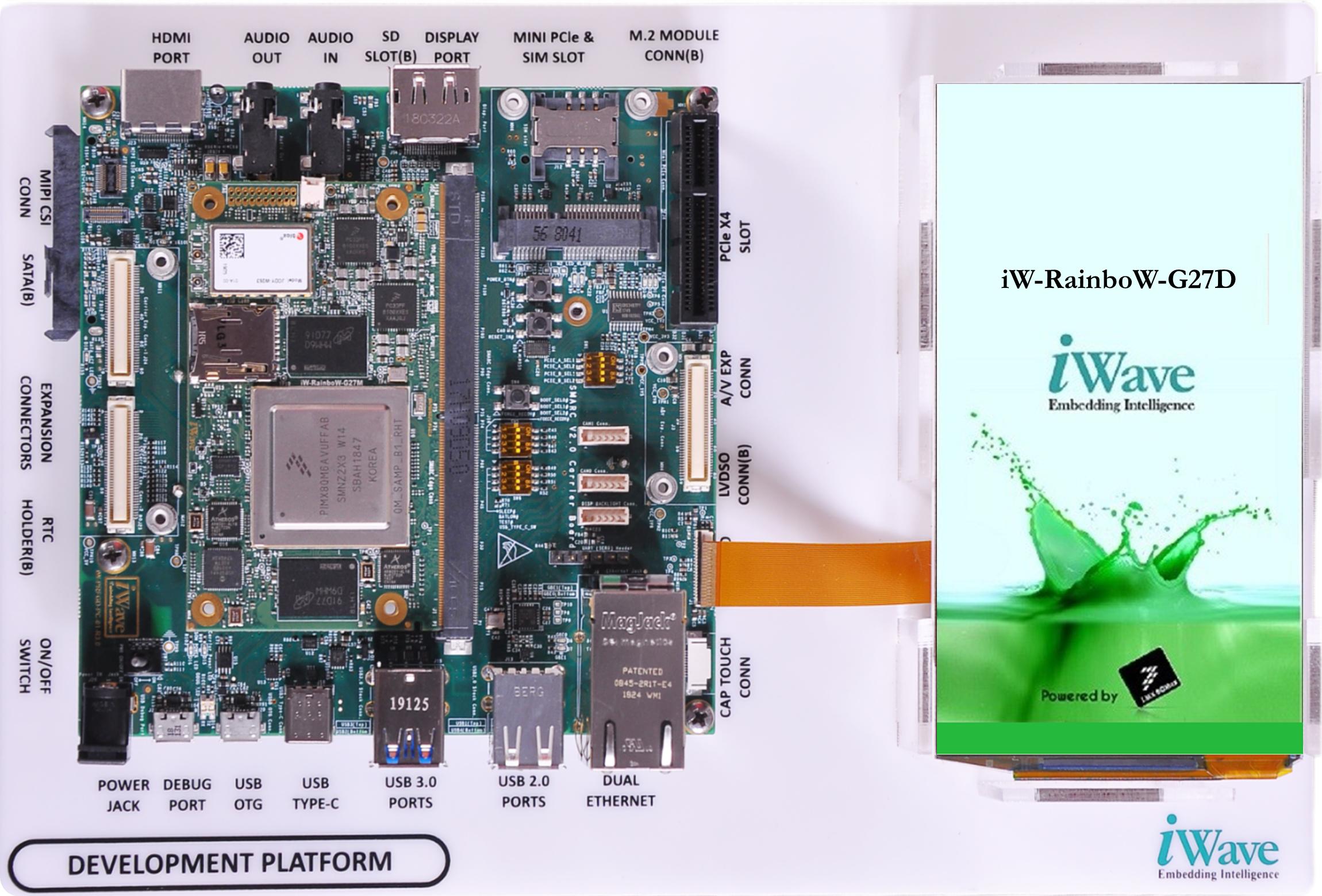 iWave Systems-IW-G27D-SCQM-4L004G-E016G-LCG Cartes et kits de développement de systèmes intégrés I.MX8 QM Application Processor and SOC Development Board 4GB RAM 16GB eMMC Flash Linux 4.14.98 Medical