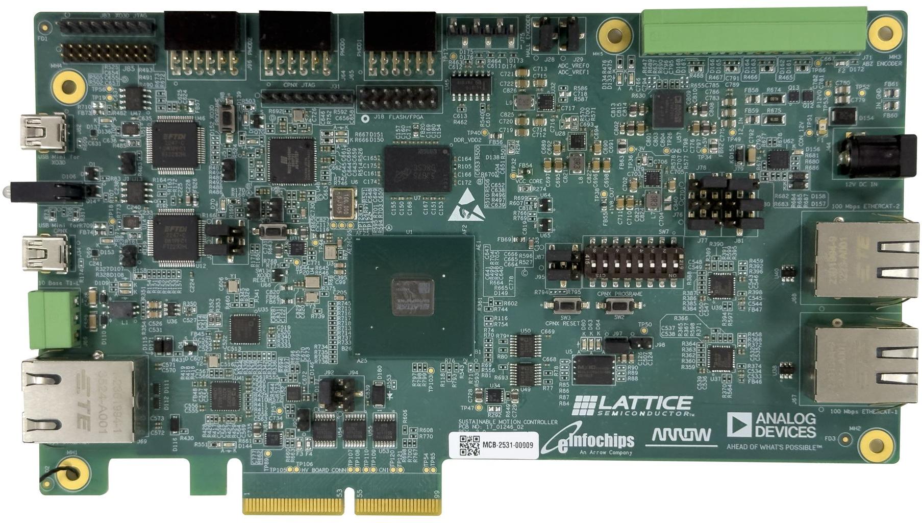 eInfochips-EIC-MCB-LTC-FPGA Programmable Logic Development Boards and Kits The Motion Control Board, A development kit based on Lattice CertusPro-NX FPGA with an integrated RISC-V processor and peripheral IPs, to enable motion-control use cases.