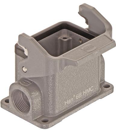 HARTING-19302061290 Schrumpfbalgenadapter Box Mounting Base 90° 6B Shell Size Powder Die Cast Aluminum Single Lock Han®