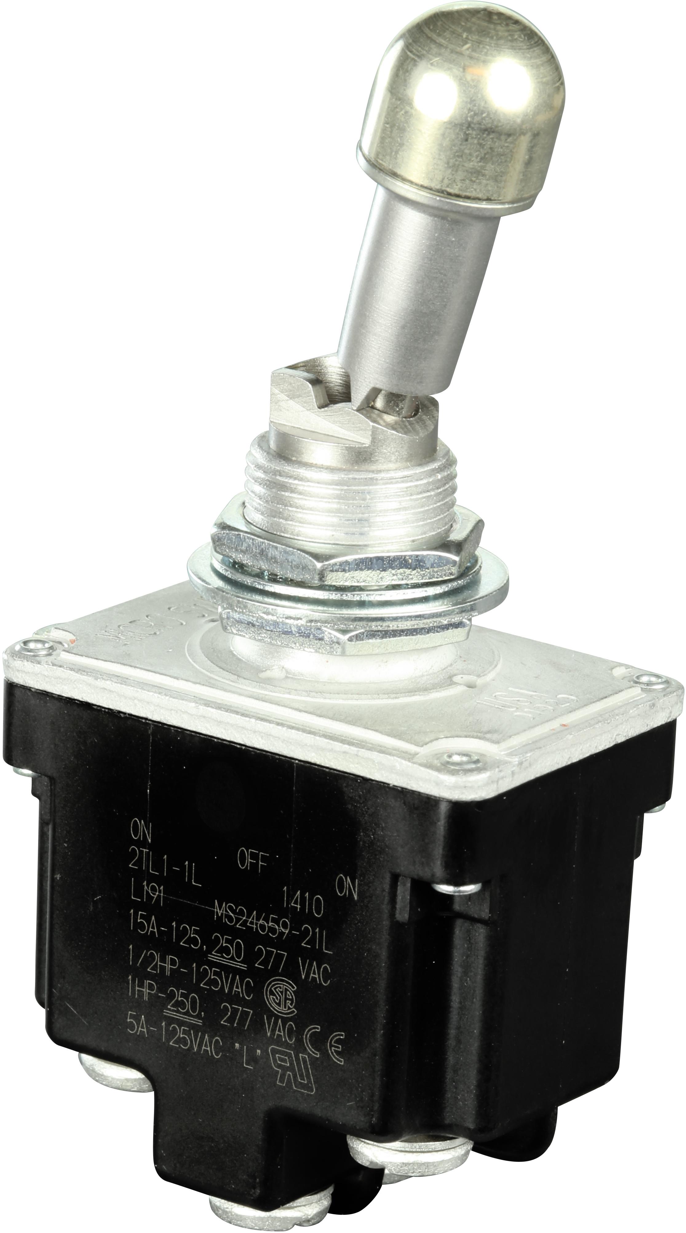 Honeywell-2TL1-1L Switch Toggle Switch Toggle ON OFF ON DPDT Locking Lever Screw 20A 277VAC 250VDC 745.7VA Panel Mount with Threads