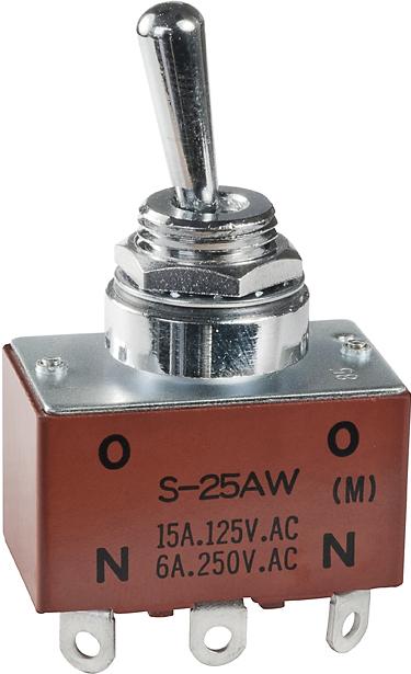 NKK Switches-S25AW Switch Toggle Switch Toggle ON None (ON) DPDT Round Lever Solder Lug 20A 250VAC 30VDC Panel Mount with Threads