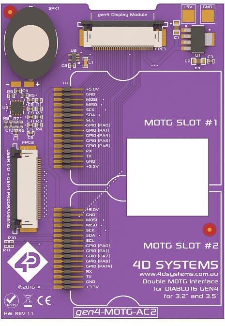 4D Systems-MOTG-AC2 Interfaces especializadas 2-slot MOTG Interface board for gen4 Diablo Intelligent Display Modules