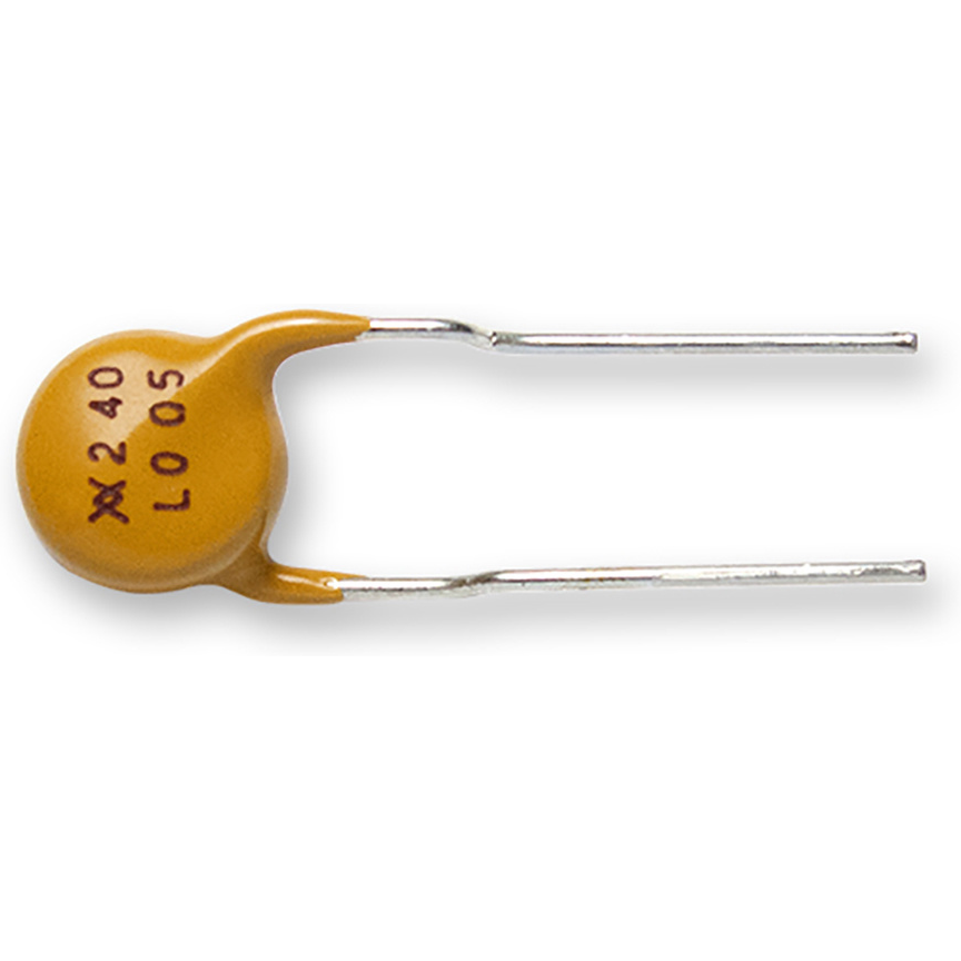 Littelfuse-LVR005NK PTC, rückstellbare Sicherung PTC Resettable Fuse 0.05A(hold) 0.12A(trip) 240VAC 1A 0.9W 10s 18.5Ohm Radial 6.9 X 4.6mm Loose