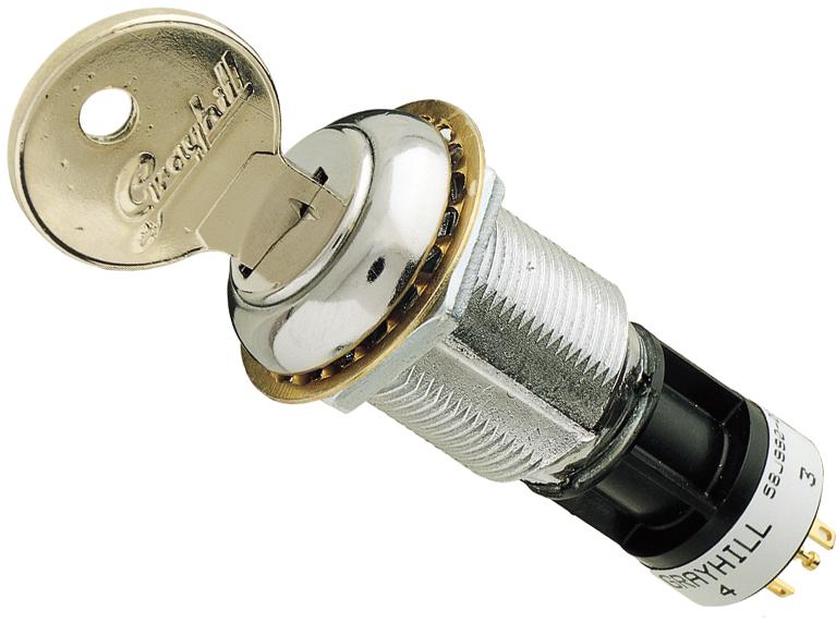 Grayhill-58J8A45-01C04N Verrouillage à clé de commutateur Switch Key Lock DP4T 45° Flat Key 0.2A 220VAC 30VDC Solder Lug 25000Cycles Panel Mount