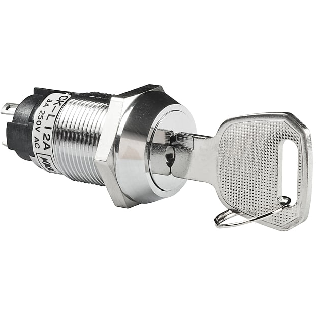 NKK Switches-CKL12AFW01-016 Schlüsselschalter Switch Key Lock ON None ON SPDT 90° Flat Key 3A 250VAC Solder Lug 30000Cycles Panel Mount