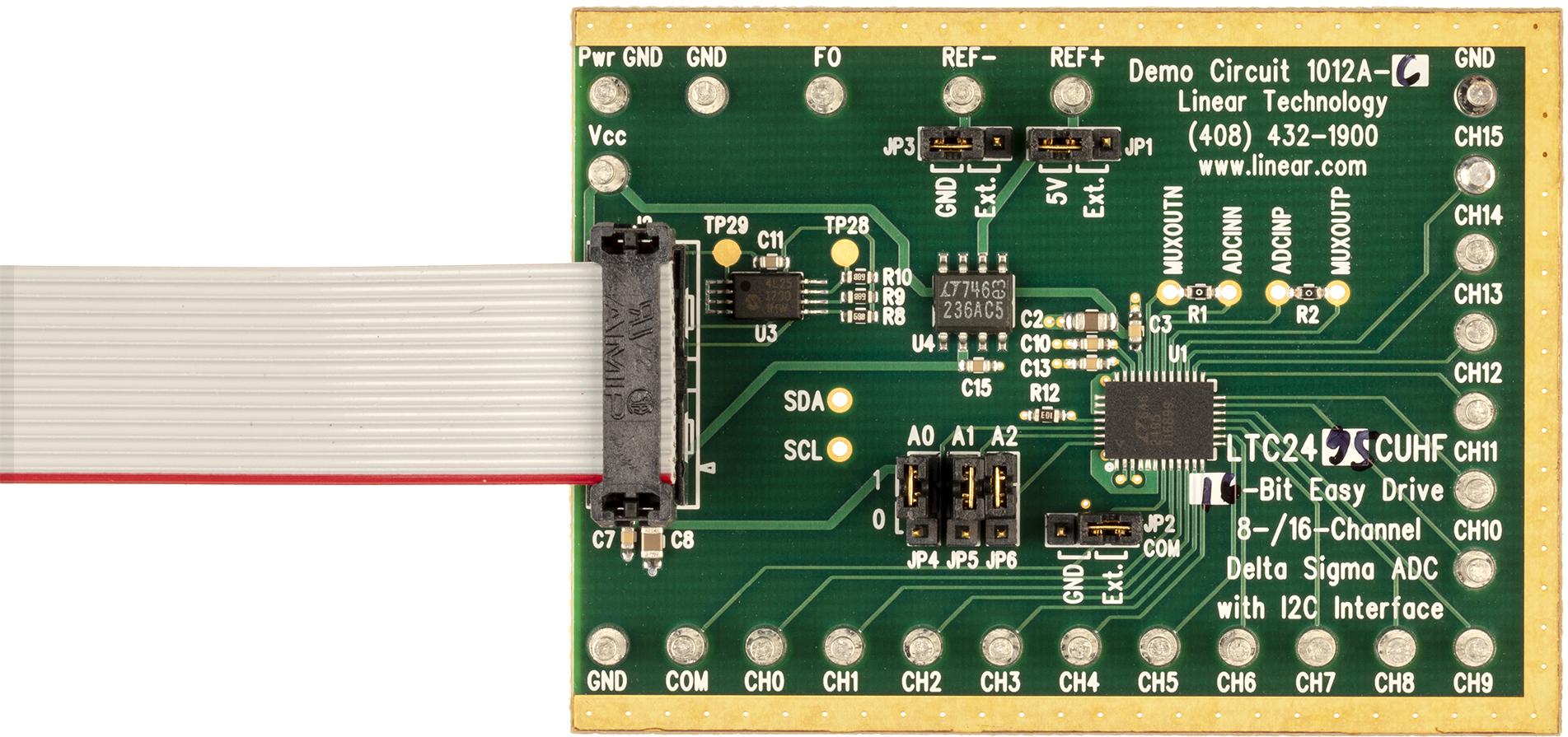 Analog Devices-DC1012A-C 数据转换开发电路板和套件 LTC2495 16-bit, 8-ch I2C Easy Drive ADC with Temp Sensor, PGA (req DC590B)