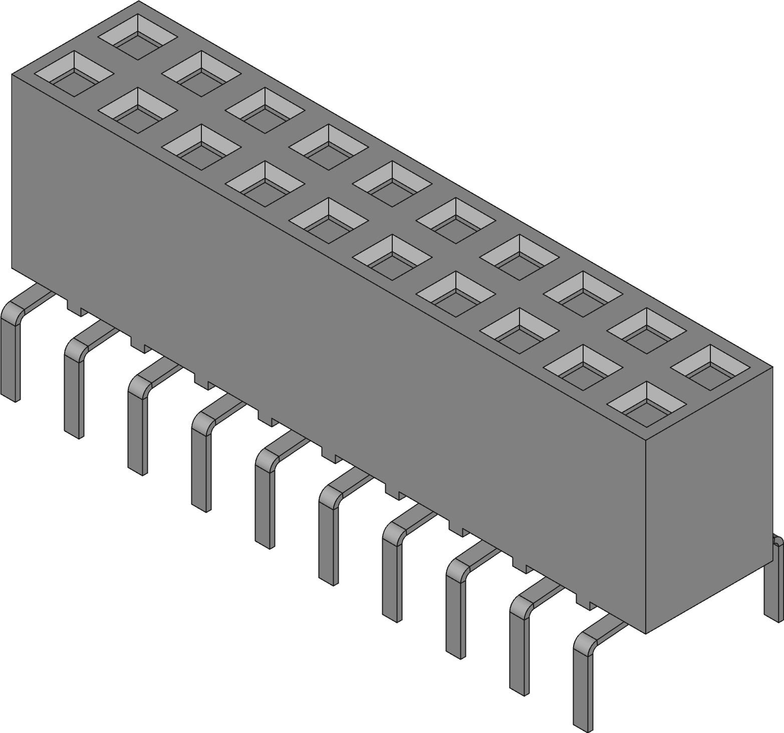 Amphenol Communications Solutions-71991-810LF Steckverbinderleisten und Leiterplattenbuchsen Dubox®, Board To Board Connector, Receptacle, Vertical, Through Hole, Double Row, Dual Entry, 20 Position, 2.54mm (0.100in) Pitch