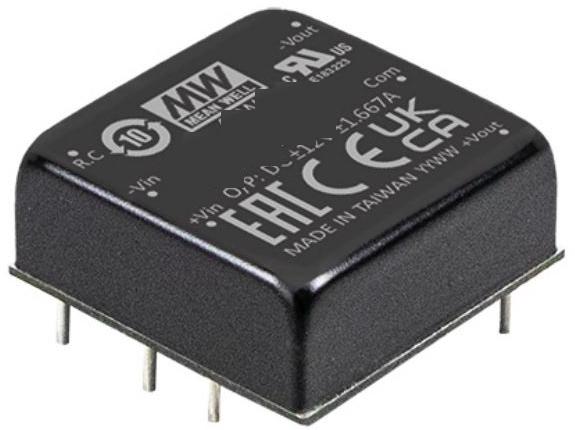 Mean Well Enterprises-DKMW40F-12 DC/DC-Wandler und Spannungsreglermodul Module DC-DC 24VIN 2-OUT 12V/-12V -1.667A/1.667A 40W 6-Pin