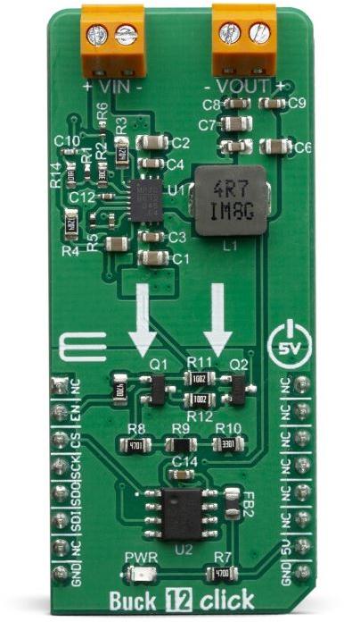MikroElektronika-MIKROE-3652 Energiemanagement, Entwicklungsplatinen und -kits MPQ8632 DC to DC Converter and Switching Regulator Chip 3.3V Output Click Board