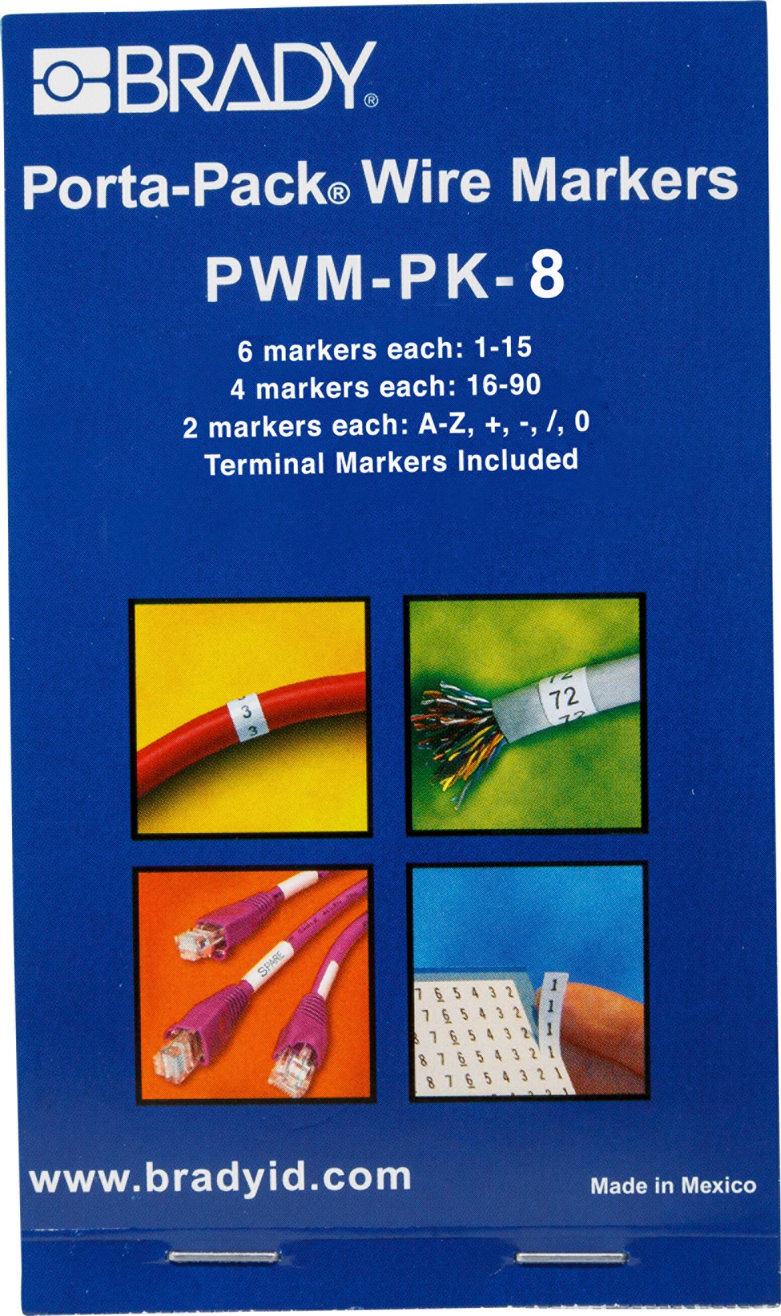 Brady Corporation-PWM-PK-8 Kabelmarkierungen Cable Markers Pre-Marked Card Adhesive Vinyl White Pack