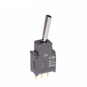 NKK Switches-A13EP Interruptor de palanca Switch Toggle ON OFF ON SPDT Flat Lever PC Pins 0.1A 28VAC 28VDC 0.4VA PC Mount