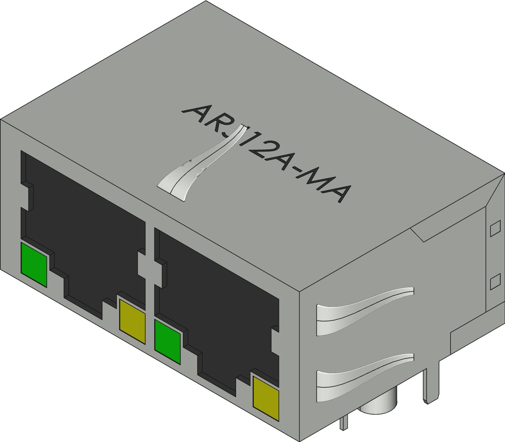 Abracon-ARJ12A-MASD-A-B-EMU2 Connector Telephone and Telecom Conn RJ-45 RCP 16 POS 1.27mm Solder RA Thru-Hole 24 Terminal 2 Port Cat 5/Cat 6 Tray