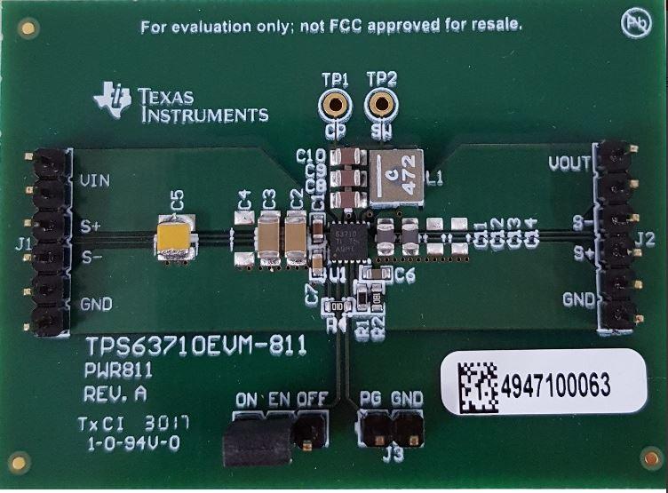 Texas Instruments-TPS63710EVM-811 Energiemanagement, Entwicklungsplatinen und -kits TPS63710 DC to DC Converter and Switching Regulator Chip 1.8V Output Evaluation Board