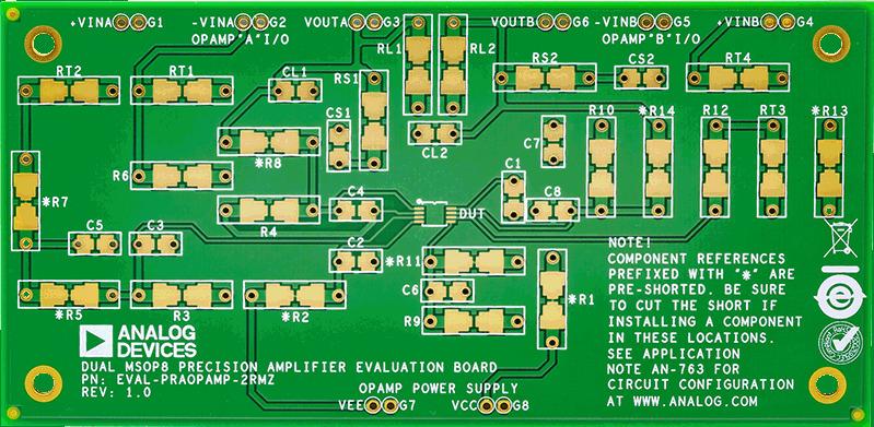 Analog Devices-EVAL-PRAOPAMP-2RMZ Placas y kits de desarrollo para Amplificador IC OP Amp Evaluation Board