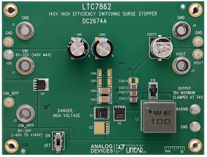 Analog Devices-DC2674A Cartes et kits de développement de gestion de la puissance LTC7862EUFD Demo Board, 8V ≤ VIN(Normal) ≤ 32V, Surge to 140V; 32.7V ≤ VOUT(Clamp) ≤ 35V @ 10A