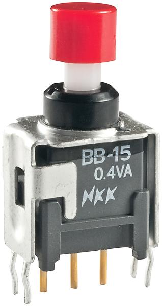 NKK Switches-BB15AB-FC Druckknopfschalter Switch Push Button ON (ON) SPDT Round Plunger 0.1A 28VAC 28VDC 0.4VA Momentary Bracket Mount/Through Hole PC Pins