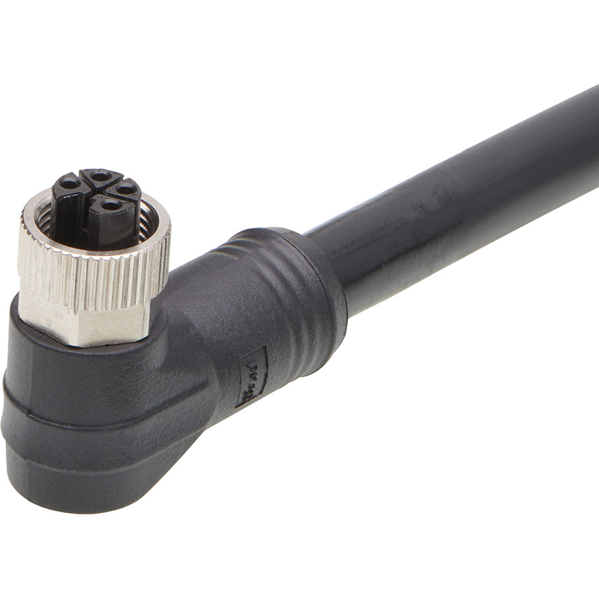 Molex-1205000241 null Micro-Change (M12) Single-Ended Cordset, 4 Poles, L-Coded, Female (90°) to Pigtail, 14 AWG, Black TPU WSOR Cable, 20.0m (65.62') Length