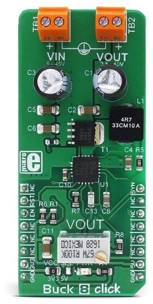 MikroElektronika-MIKROE-2997 Energiemanagement, Entwicklungsplatinen und -kits MAX17536 DC to DC Converter and Switching Regulator Chip 3.5V to 40V Output Click Board